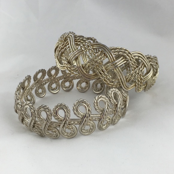 Pair of Woven Braided Twisted Metal Bangles - Picture 5 of 8
